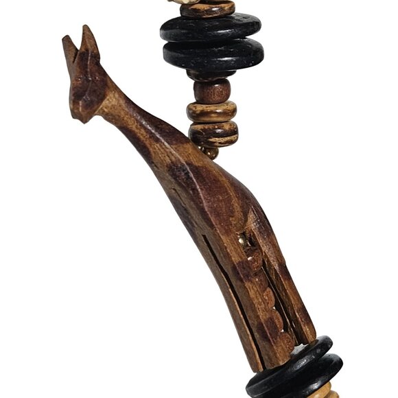 Handmade African Safari Wooden Zebra Giraffe Beaded Necklace Hand Carved Animal - Picture 3 of 7